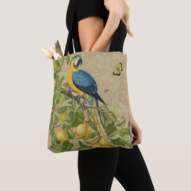 Bolso De Tela Macaw Blue Yellow Tropical Jungle Antigüedad (Detalle)