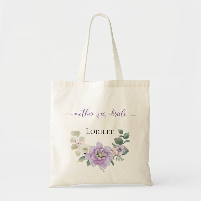 Bolso De Tela Madera acuarela Floral Peony Lavender (Frente)