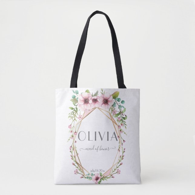 Bolso De Tela Madera de Bonito de honor flores de anémona rosada (Anverso)