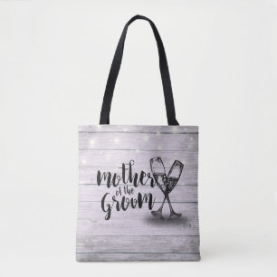 Bolso De Tela Madera de gafas de champán de la madre del boda de