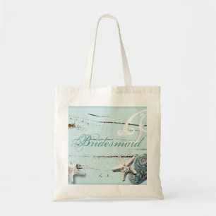 Bolso De Tela Madera rústica BLue Seashells Beach dama de honor