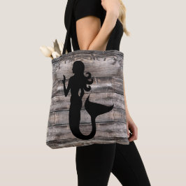 Bolso De Tela madera rústica con silueta de SIRENA |