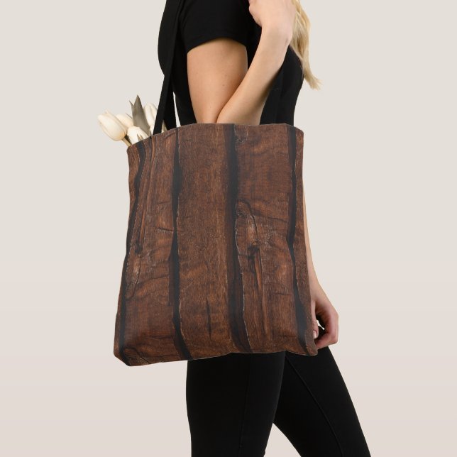 Bolso De Tela Madera vieja marrón oscuro rústica (Detalle)