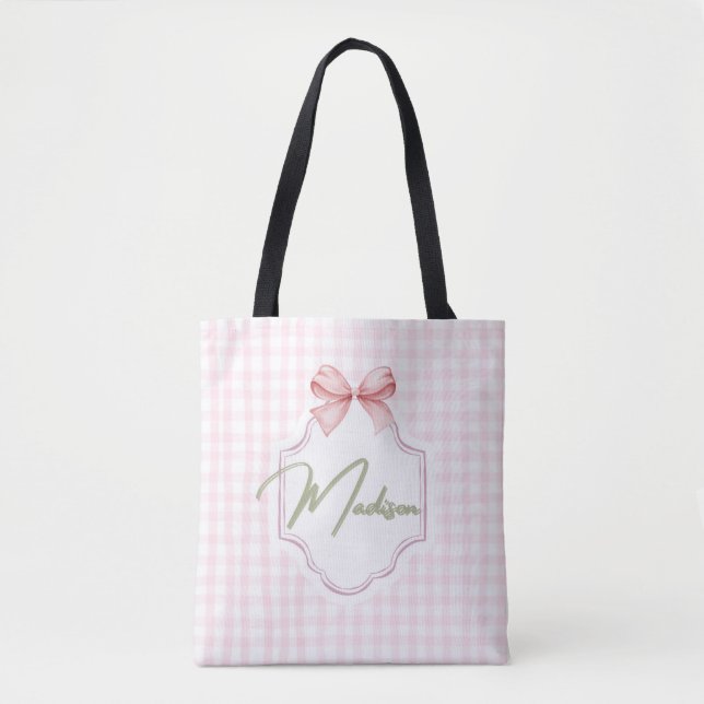 Bolso De Tela Madison Personalizada Baby Nursery Bow&Gingham (Anverso)