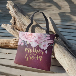 Bolso De Tela Madre boda del rojo borgoñoso floral de Groom