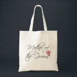 Bolso De Tela Madre de la caligrafía de Groom y Rosa<br><div class="desc">Un diseño de caligrafía fluida para la Madre del Groom y adornado con una rosa rosa rosa rosa. Este artículo es una gran elección como un favor nupcial para la fiesta nupcial durante eventos y actividades alrededor del boda.</div>