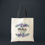 Bolso De Tela Madre de la corona floral morada y de la menta del<br><div class="desc">Mint & Purple Floral Wreath Watercolor Boda Madre personalizada de la Bolsa de Tote Groom con flores y rosa bonito y moderna y divertida fuente Brush. Revisa mi tienda para ver toda la suite boda para este diseño!</div>