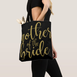 Bolso De Tela Madre de la Novia Caligrafía con Brillo Dorado