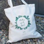 Bolso De Tela Madre de la novia, fiesta Verde azulada de la boda<br><div class="desc">La hermosa vegetación verde azulada hace una declaración elegante para tu fiesta de boda en las bolsas de té. Puede personalizar su información y cambiar la redacción para que se ajuste a su evento.</div>