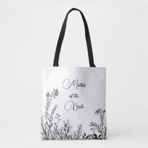 Bolso De Tela Madre de la Novia Flores Silvestres Negras y Blanc