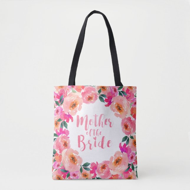 Bolso De Tela Madre de la novia Rústica acuarela rosa floral (Anverso)