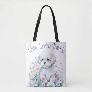 Bolso De Tela Madre de Perro Maltés Floral