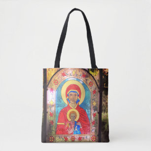 Bolso De Tela Madre de vidrio manchado ortodoxo María, Tote Jesú