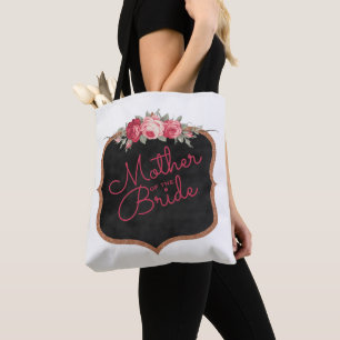 Bolso De Tela Madre del Boda floral rosa con escritura de novia