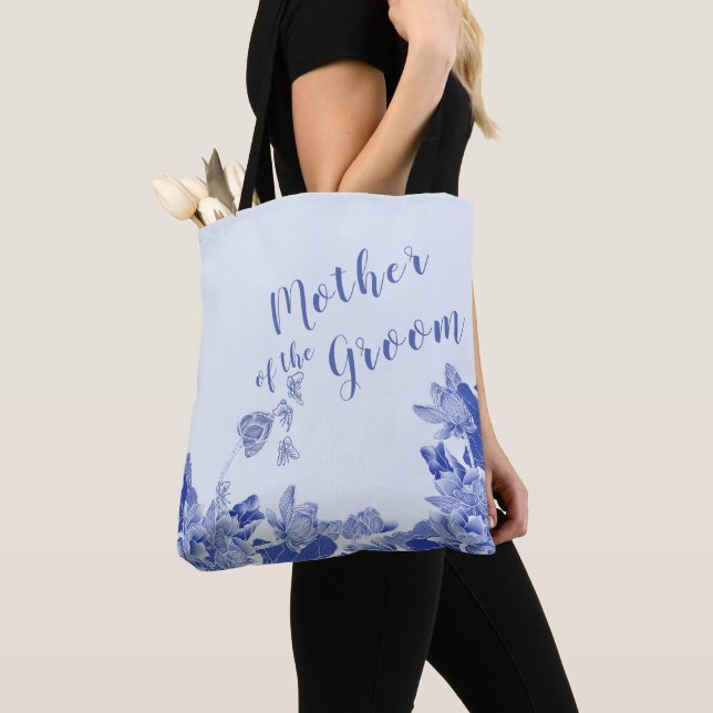 Bolso De Tela Madre del Groom Blue Chinoiserie Floral (Detalle)