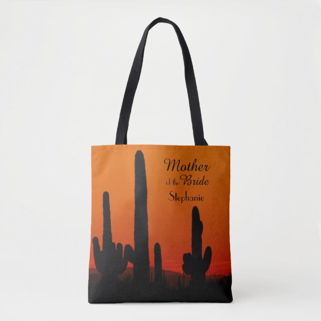 Bolso De Tela Madre del Tote Personalizado de la novia, Saguaro  (Anverso)