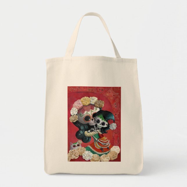 Bolso De Tela Madre e hija de Dia de Los Muertos Skeletons (Frente)