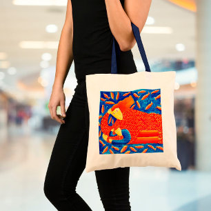 Bolso De Tela Madre e hijo con pintura de arte moderno de peces