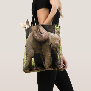 Bolso De Tela Madre femenina del elefante asiático que protege 