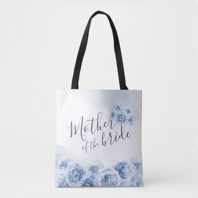 Bolso De Tela Madre floral azul personalizada de la novia (Anverso)