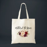 Bolso De Tela Madre floral de Borgoña de la escritura del<br><div class="desc">Madre floral de moda moderna de Borgoña Marsala de la acuarela de la escritura del cepillo de la bolsa de asas del novio</div>
