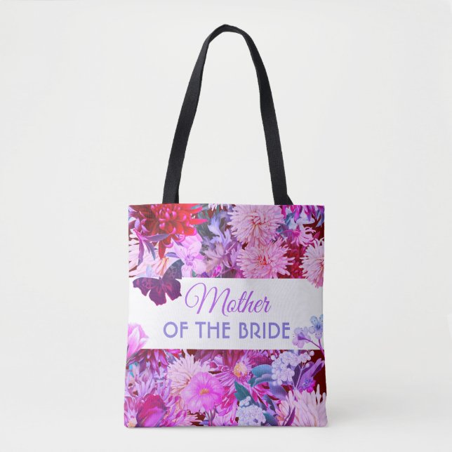 Bolso De Tela Madre floral púrpura personalizada de la novia (Anverso)