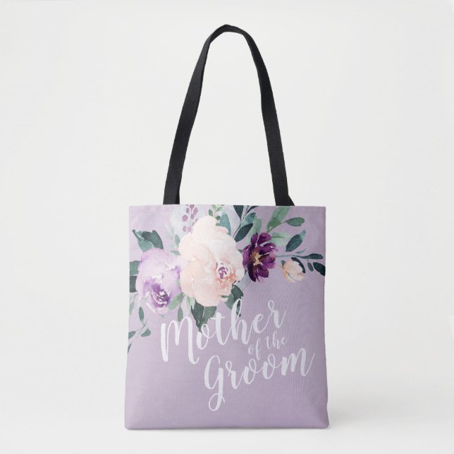 Bolso De Tela Madre floral púrpura personalizada del novio (Anverso)