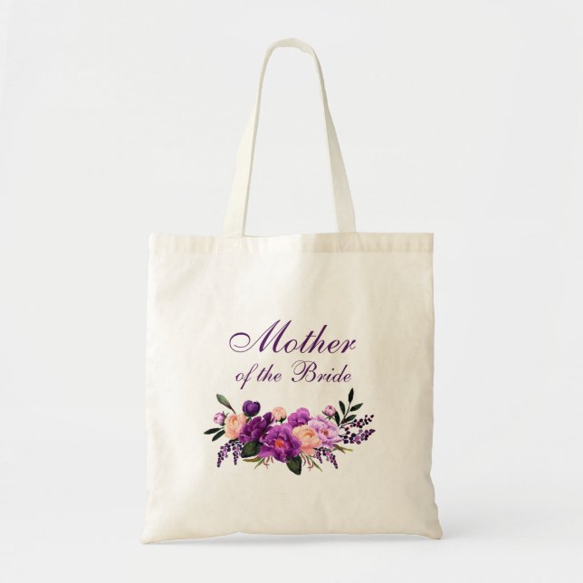 Bolso De Tela Madre floral púrpura ultravioleta de la novia (Frente)