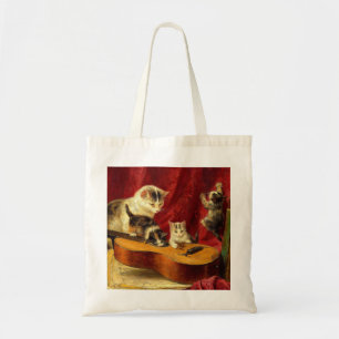 Bolso De Tela Madre gata y gatitos jugando con guitarra