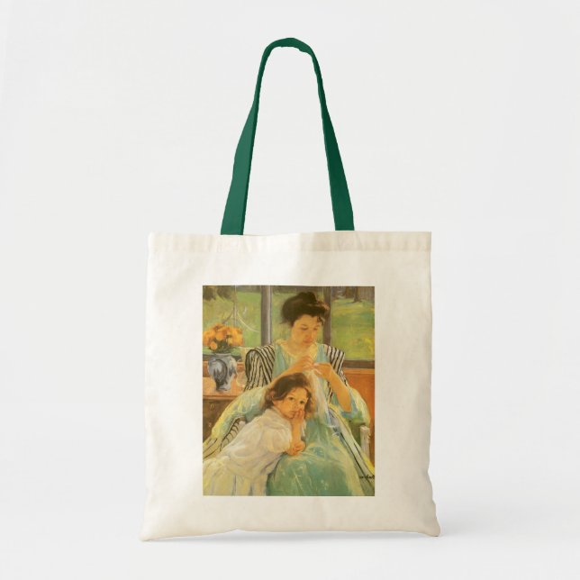 Bolso De Tela Madre joven cosiendo de Mary Cassatt, Arte Antiguo (Frente)