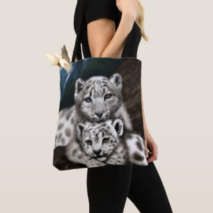 Bolso De Tela Madre leopardo de la nieve y cachorro en las monta