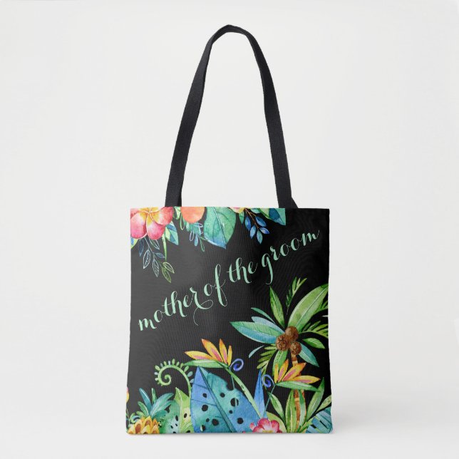 Bolso De Tela Madre negra floral tropical del novio (Anverso)