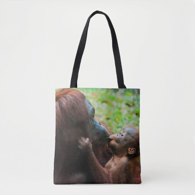 Bolso De Tela Madre orangután con bebé (Anverso)
