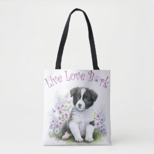 Bolso De Tela Madre Perro Border Collie Floral