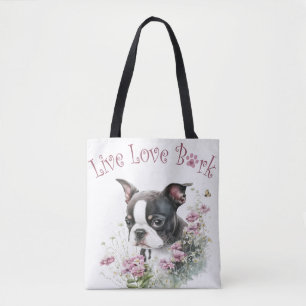 Bolso De Tela Madre Perro Boston Terrier Floral