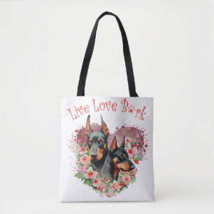 Bolso De Tela Madre Perro Doberman Floral