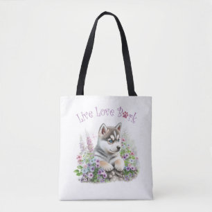 Bolso De Tela Madre Perro Husky Floral