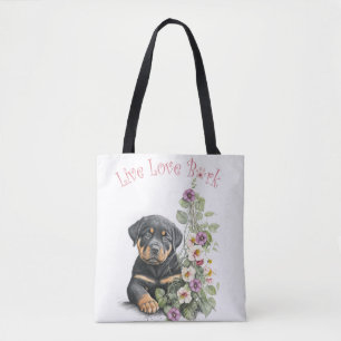 Bolso De Tela Madre Perro Rottweiler Floral