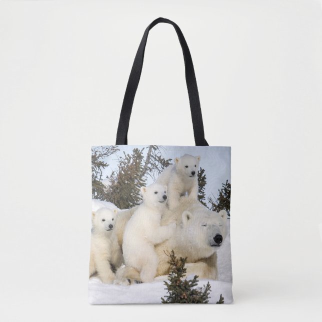 Bolso De Tela Madre y cachorros del oso polar (Anverso)
