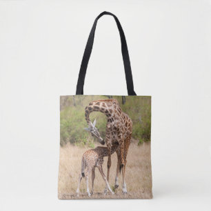Bolso De Tela Madre y cría de jirafa en Kenia