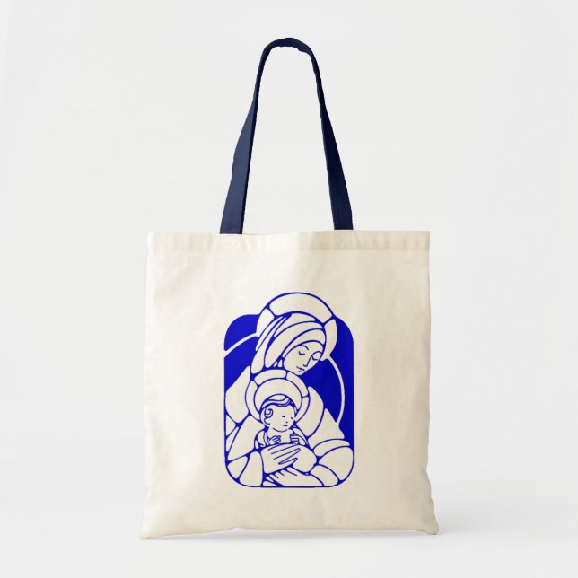 Bolso De Tela Madre y niño santos azules y blancos (Frente)