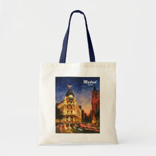 Bolso De Tela Madrid España Gran Vía Noche Paisaje Urbano Acuare