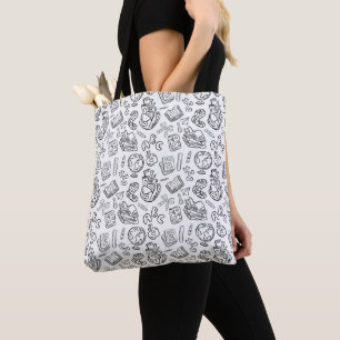 Bolso De Tela Maestra de escuela en negro y blanco Doodle dibuja