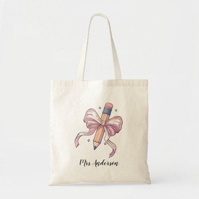 Bolso De Tela Maestra de lápiz de coqueta rosa monogramada (Frente)