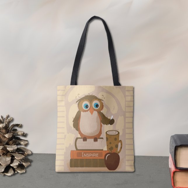 Bolso De Tela Maestra de Owl Naranja Brown Tote Bag (Brown owl tote bag .)