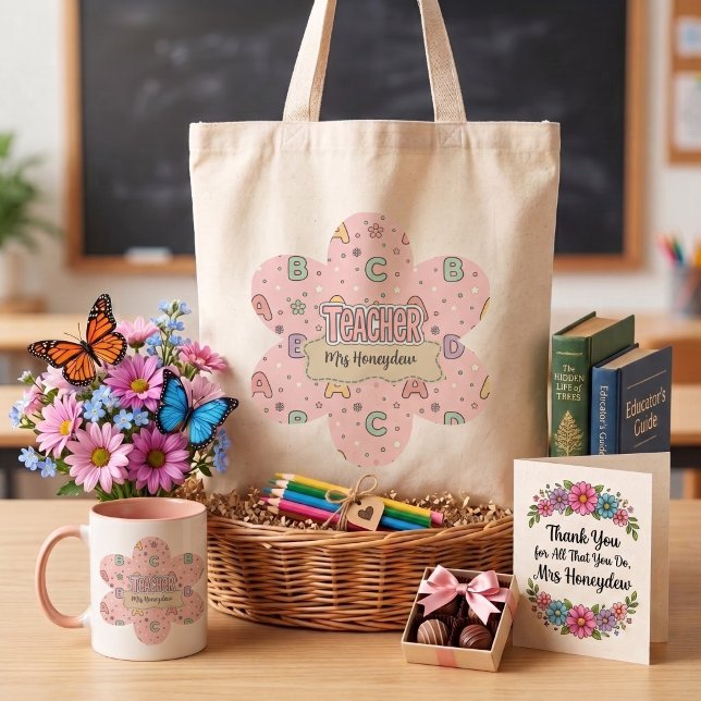 Bolso De Tela Maestra Letras Rosadas Patrón Escolar  (Subido por el creador)