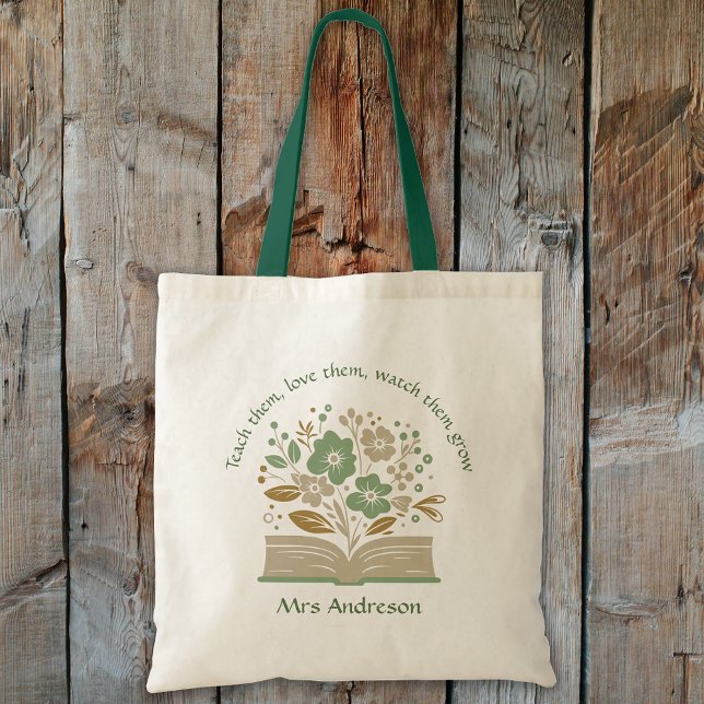 Bolso De Tela Maestra moderna de libros de flores gracias a rega (Modern Flower Book Teacher Thank You Gift Tote Bag)