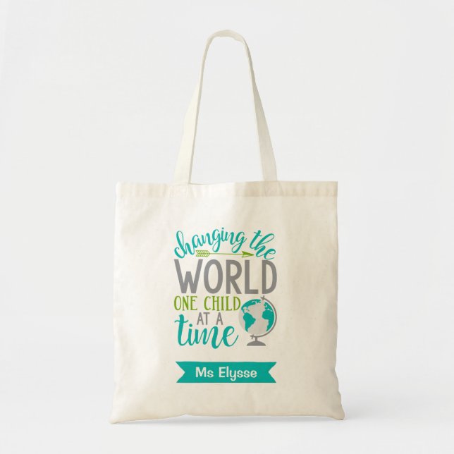 Bolso De Tela Maestra Personalizada Tote Bags Cambiando El Mundo (Frente)