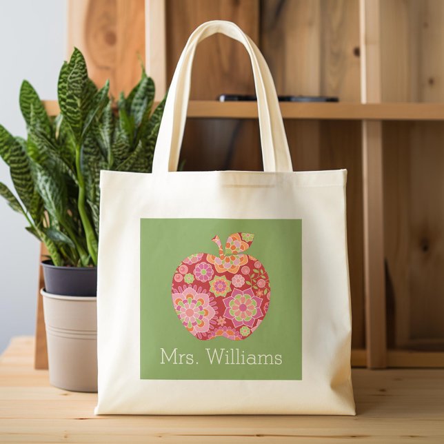 Bolso De Tela Maestra personalizado Apple con patrón floral de m (Custom Tote Bag)