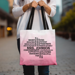 Bolso De Tela Maestra Word Cloud Name Pink Ombre Tote Bag
